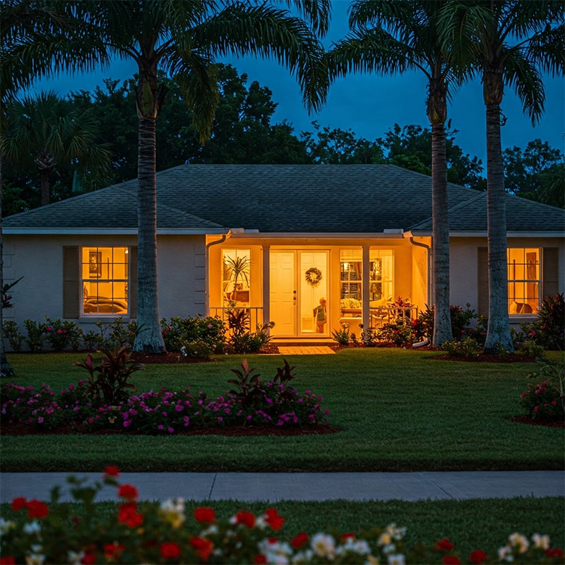 coastal florida home in evening